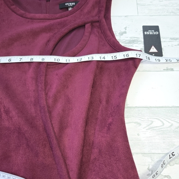 Guess Red Bodycon Midi Dress Crew Neck Faux Suede Size 6  NWT - Picture 5 of 10